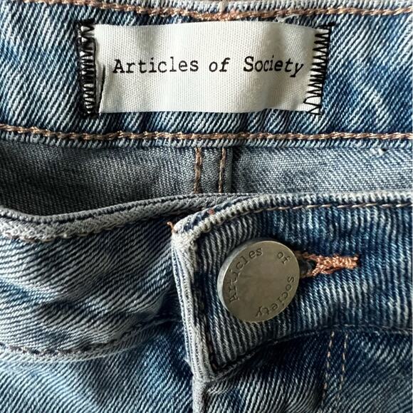 Articles of Society High Waisted Medium Wash Distressed Straight Leg Jeans - Picture 6 of 8